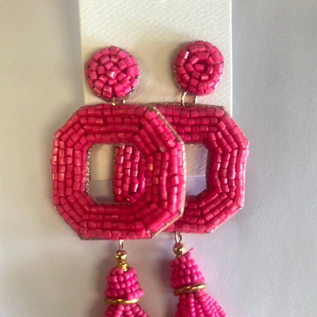 Pink Beaded Tassel Earrings