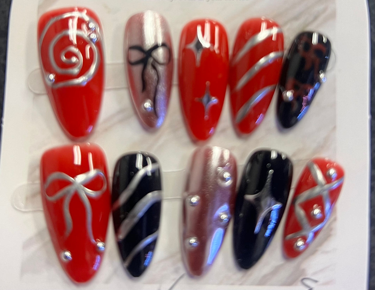 Red Bow press on nails