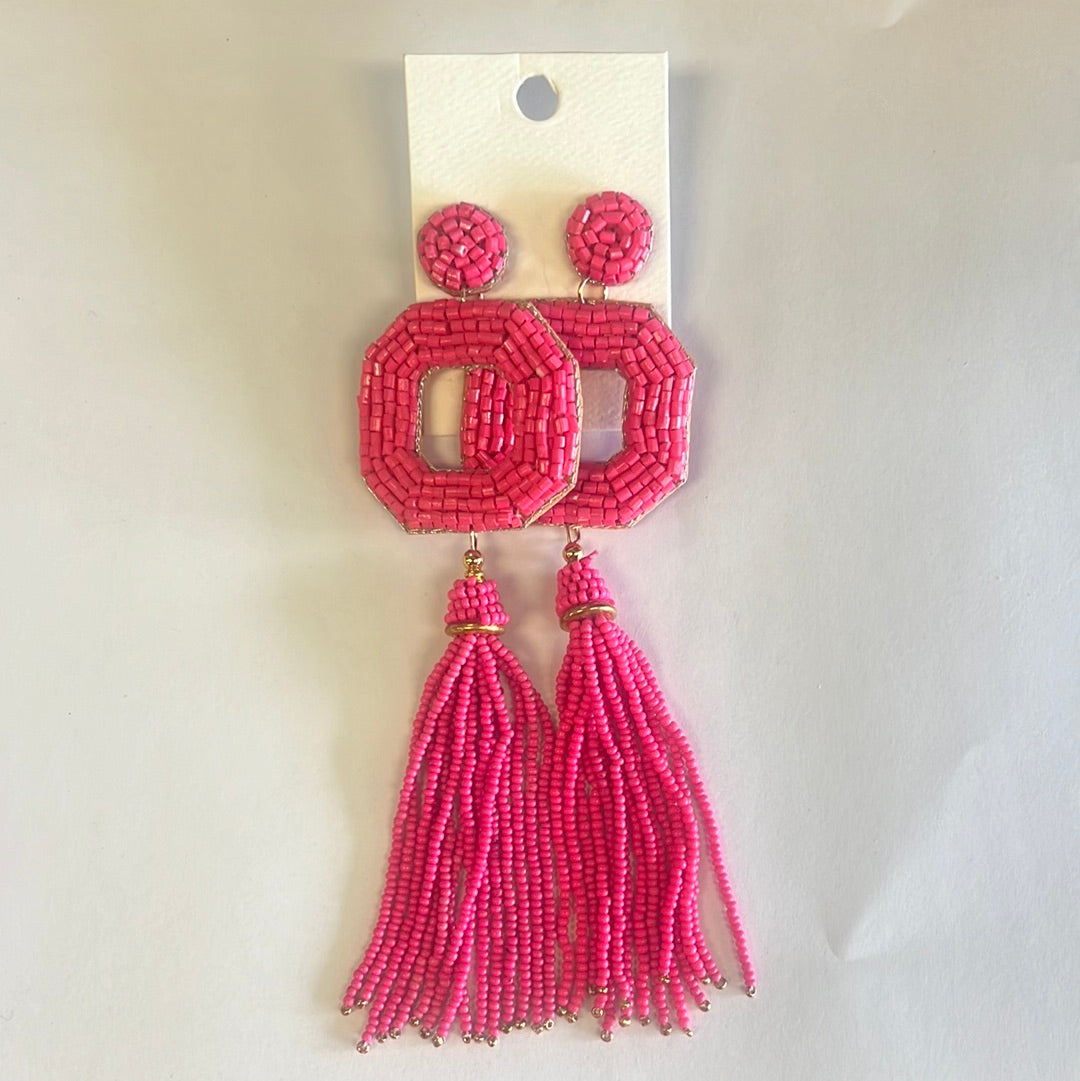 Pink Beaded Tassel Earrings