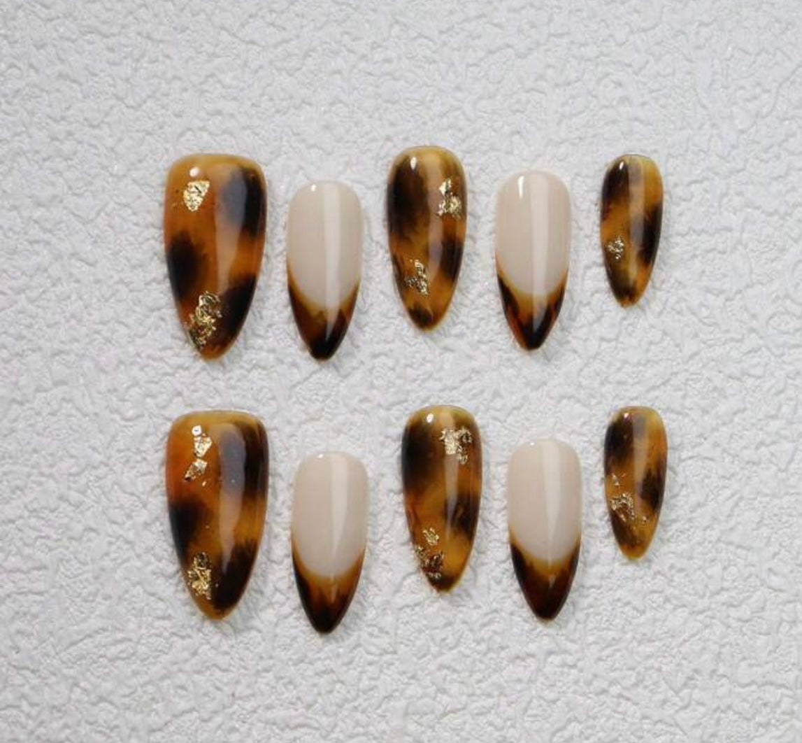 Cheetah & Gold Press on Nails