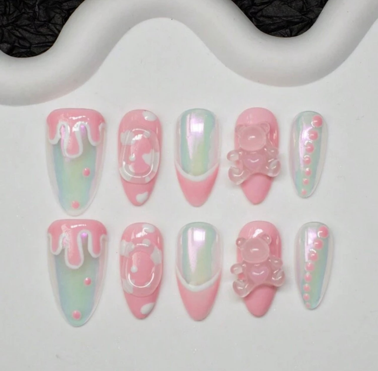 Pink & White Teddy Press on Nails