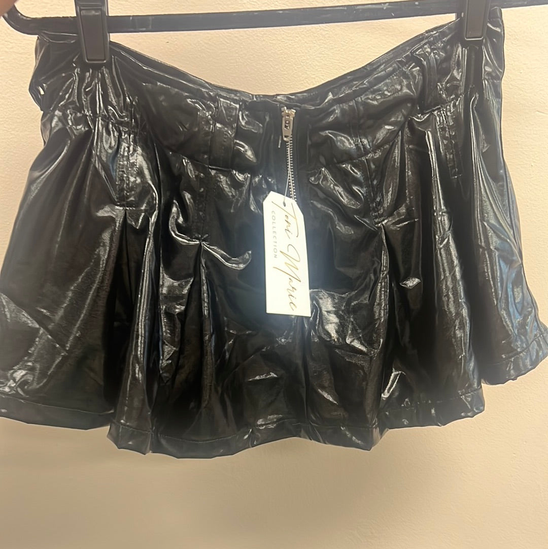 Black Leather Look Skirt