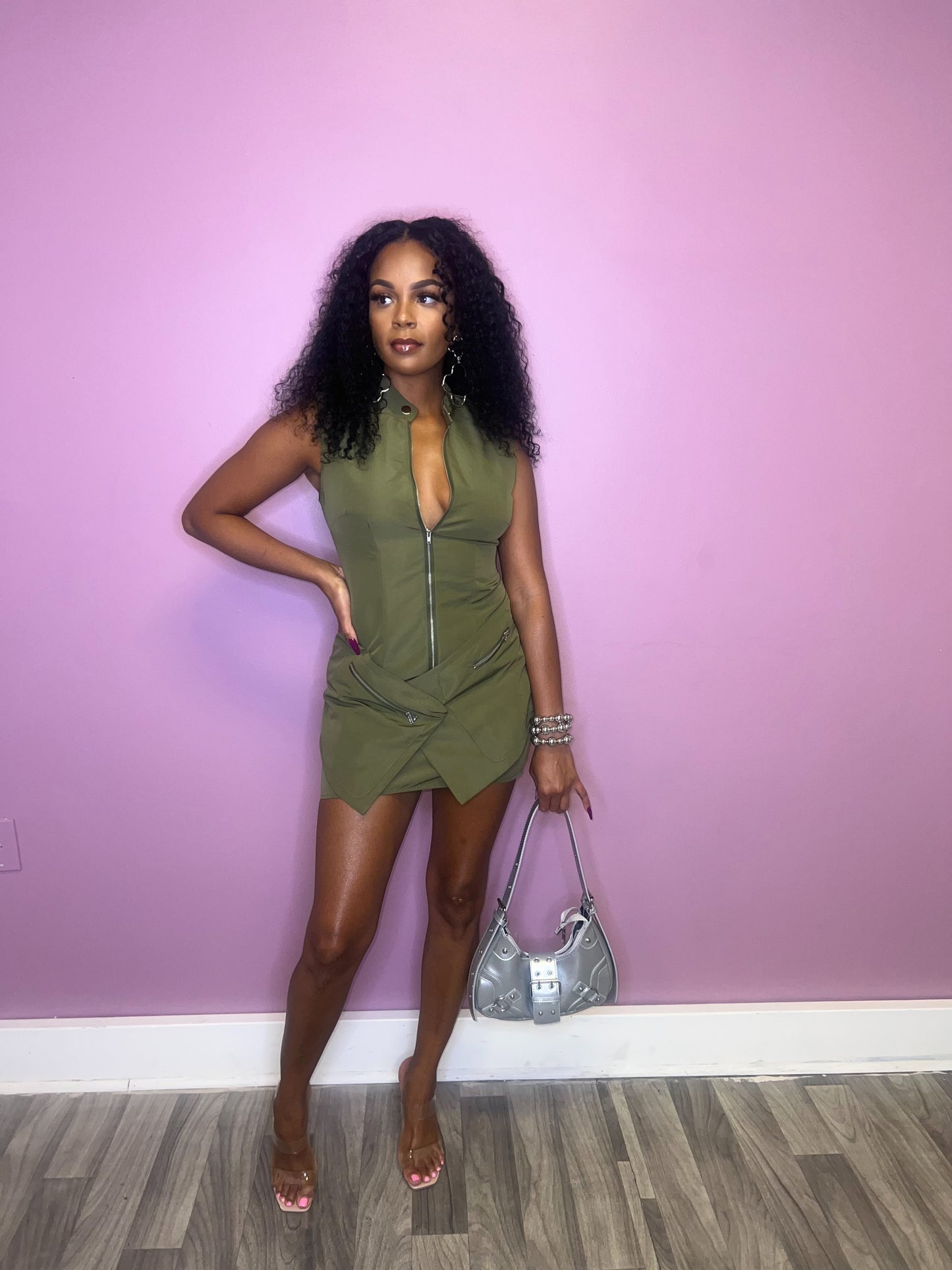 Army Green Overlap Pocket Dress