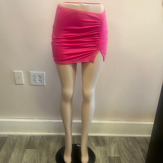 Pink Ruched Split Skirt