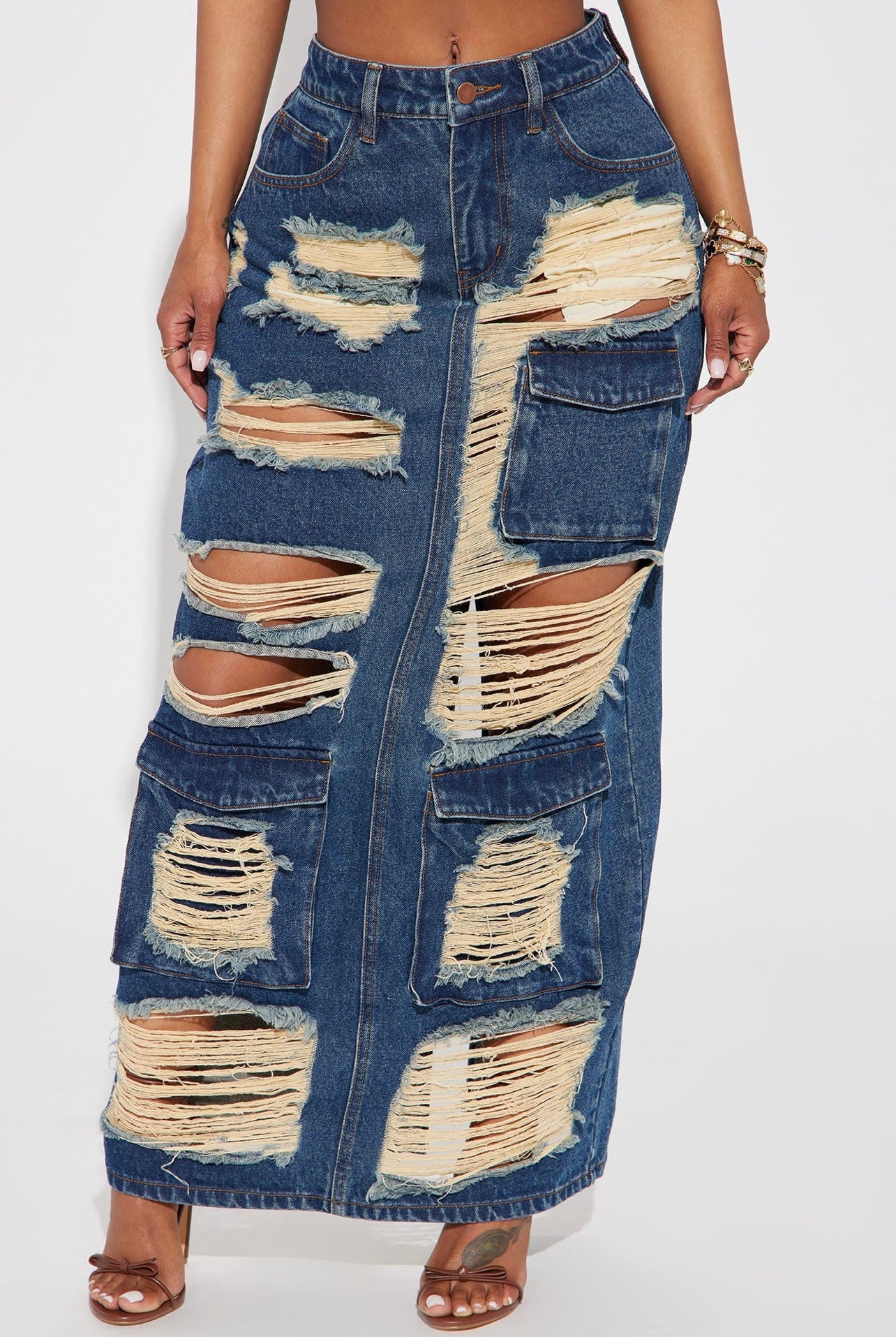 Dark Denim Distressed Skirt