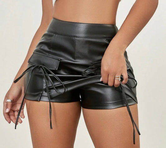 Black PU Skort