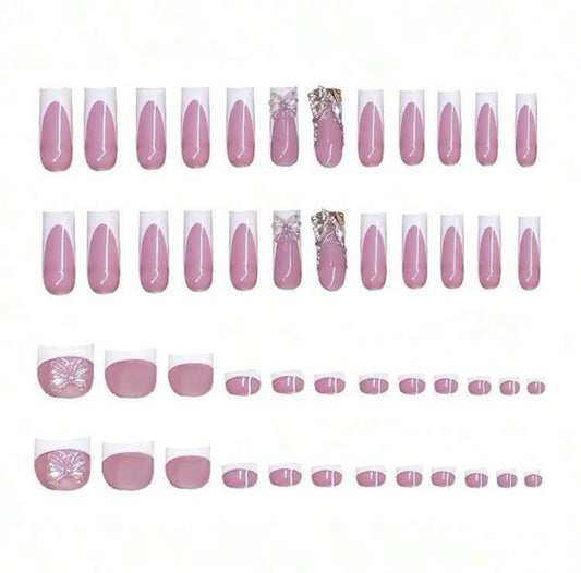 White Butterfly Combo Set Press On Nails