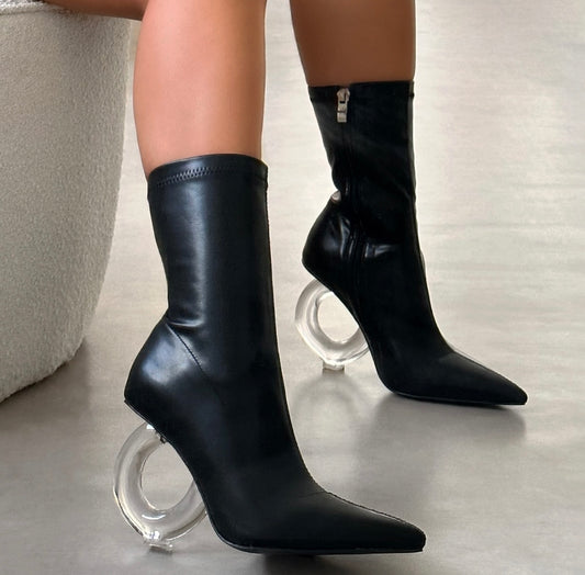 Black Sculpture Heel Booties