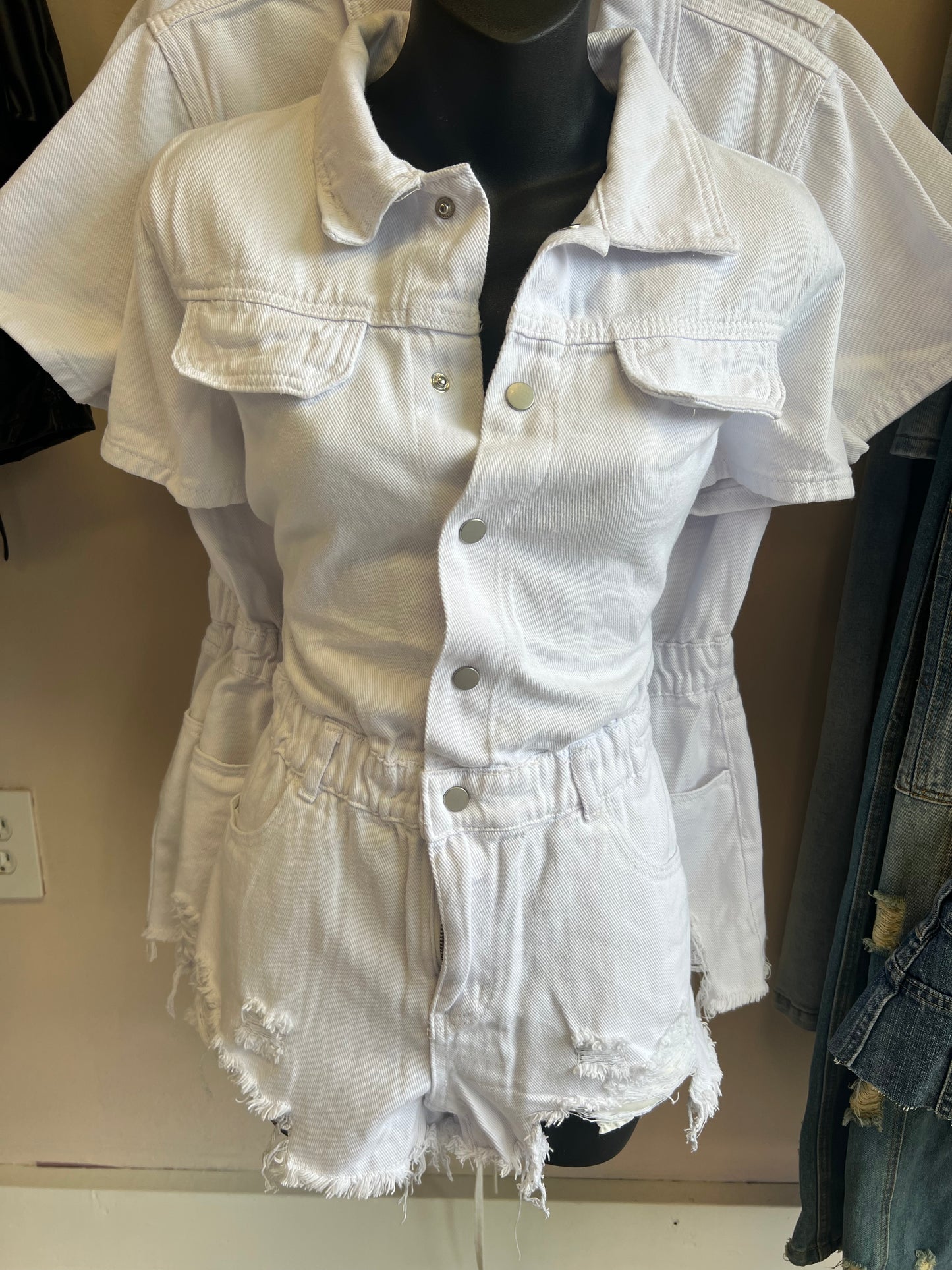 White Denim Romper