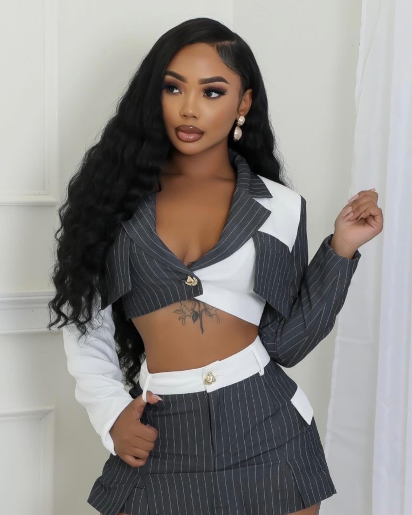 Gray & White Blazer Skort Set